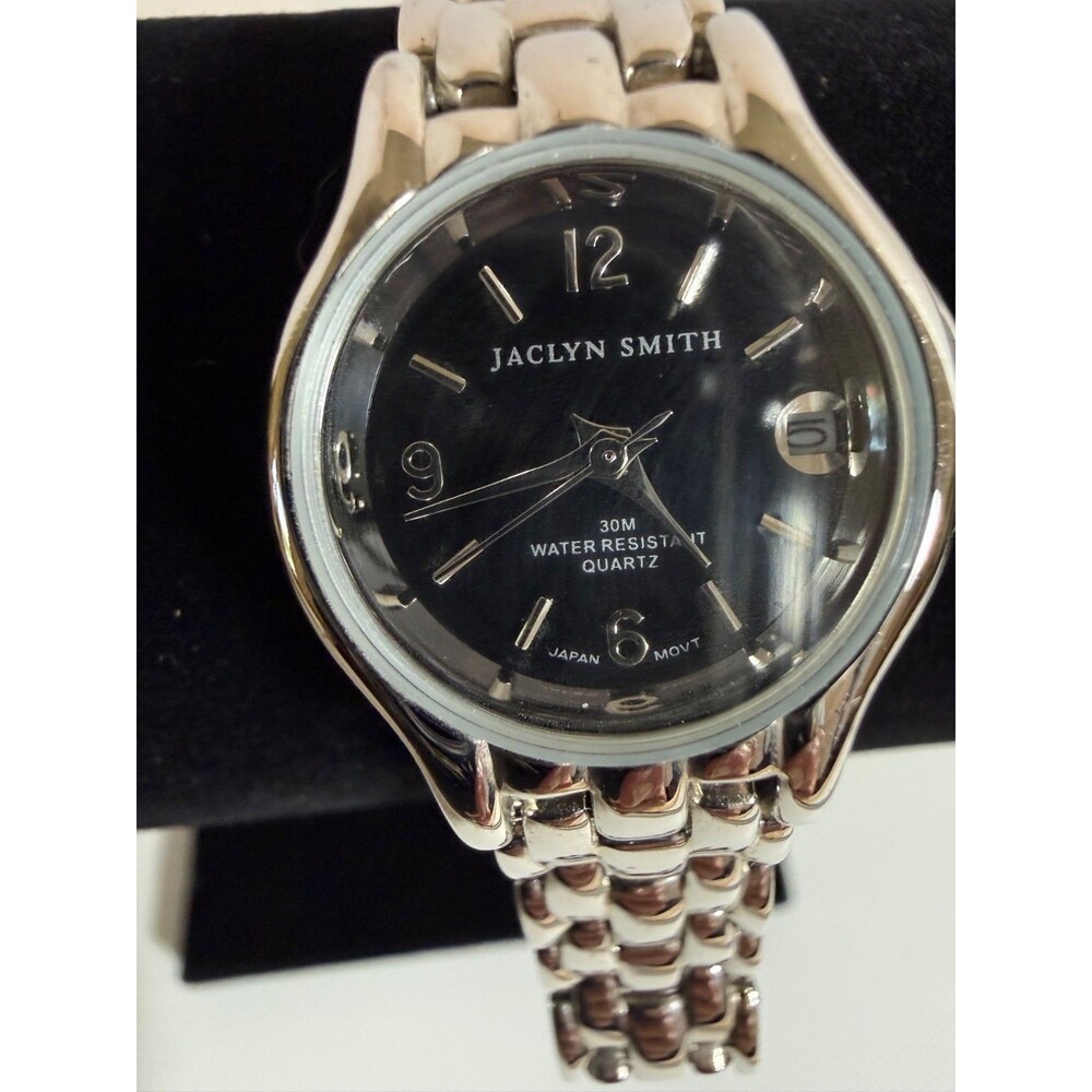 Jaclyn Smith Womens Stainless Steel Quartz Watch With Black Dial Water Resistant